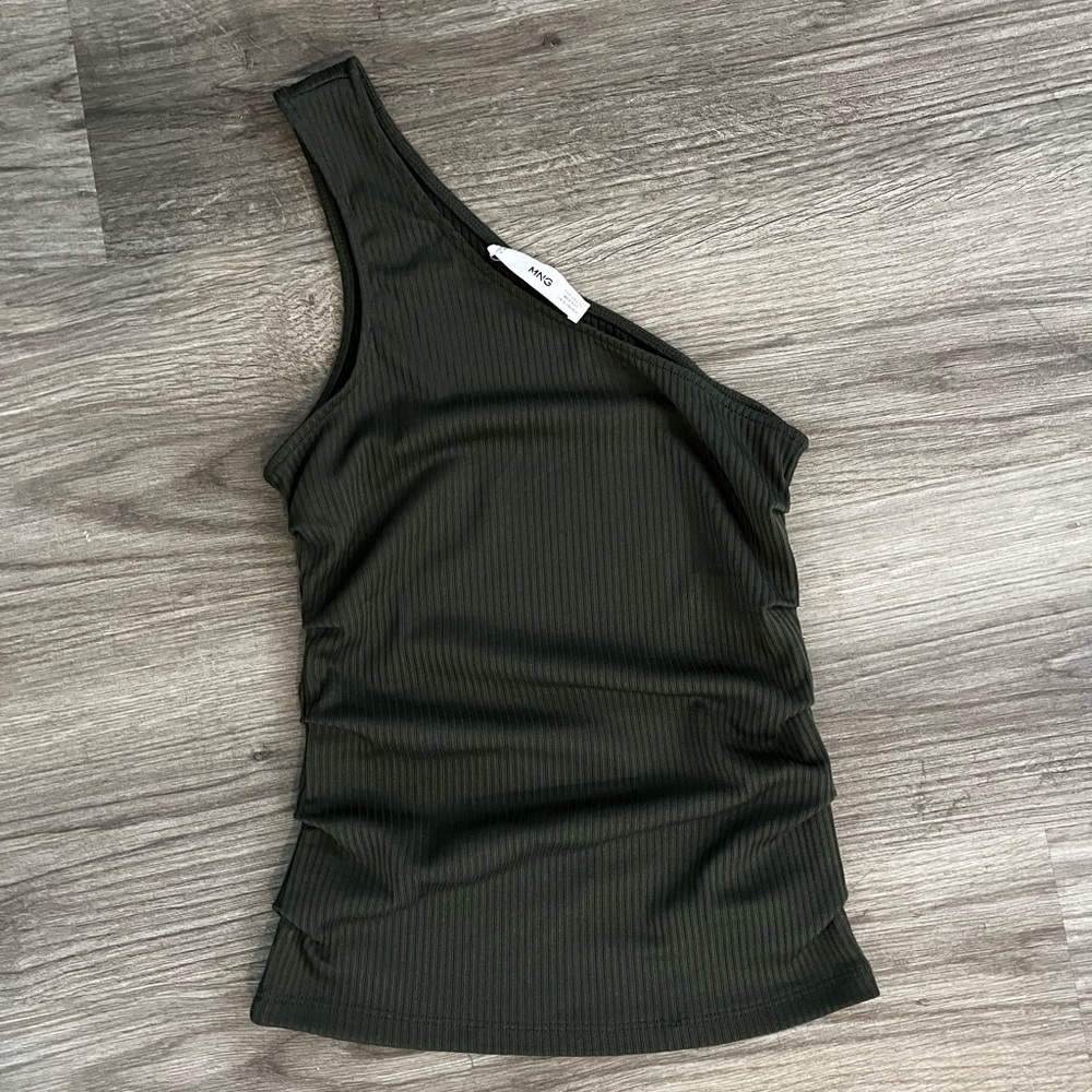 Mango One-Shoulder Ribbed Tank Top - Dark Green